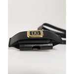 Dolce & Gabbana Black Leather Strap Gold Metal DG Logo Plaque Airpods Case