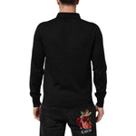 Back view of Dolce & Gabbana Black Logo Patch Collared Pullover Sweater, showcasing luxury and style in 100% cashmere.