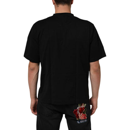 Dolce & Gabbana Black Logo Patch Cotton Men Crew Neck T-shirt