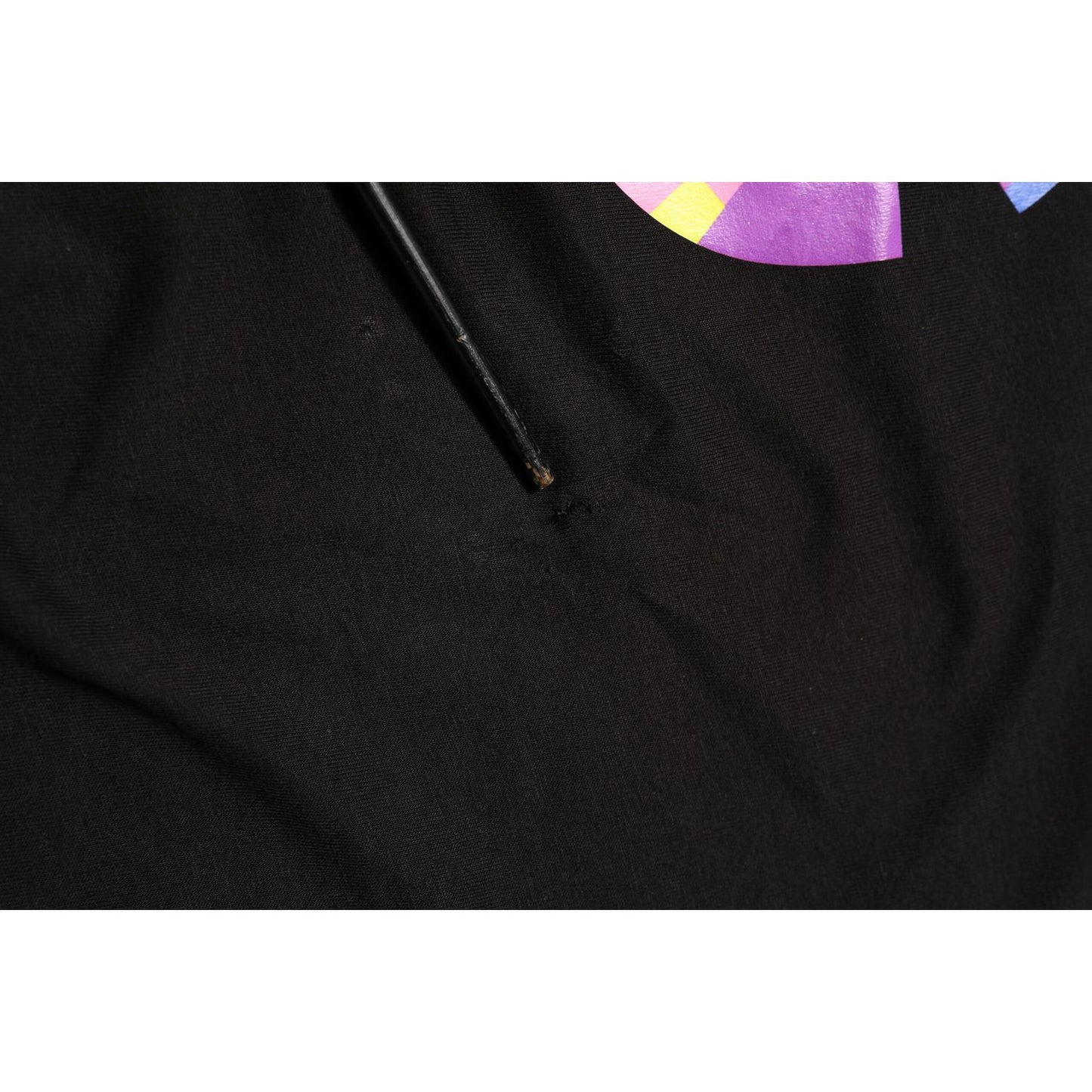 Dolce & Gabbana Black Logo Print Cotton Crew Neck T-shirt close-up showing fabric texture and logo detail.