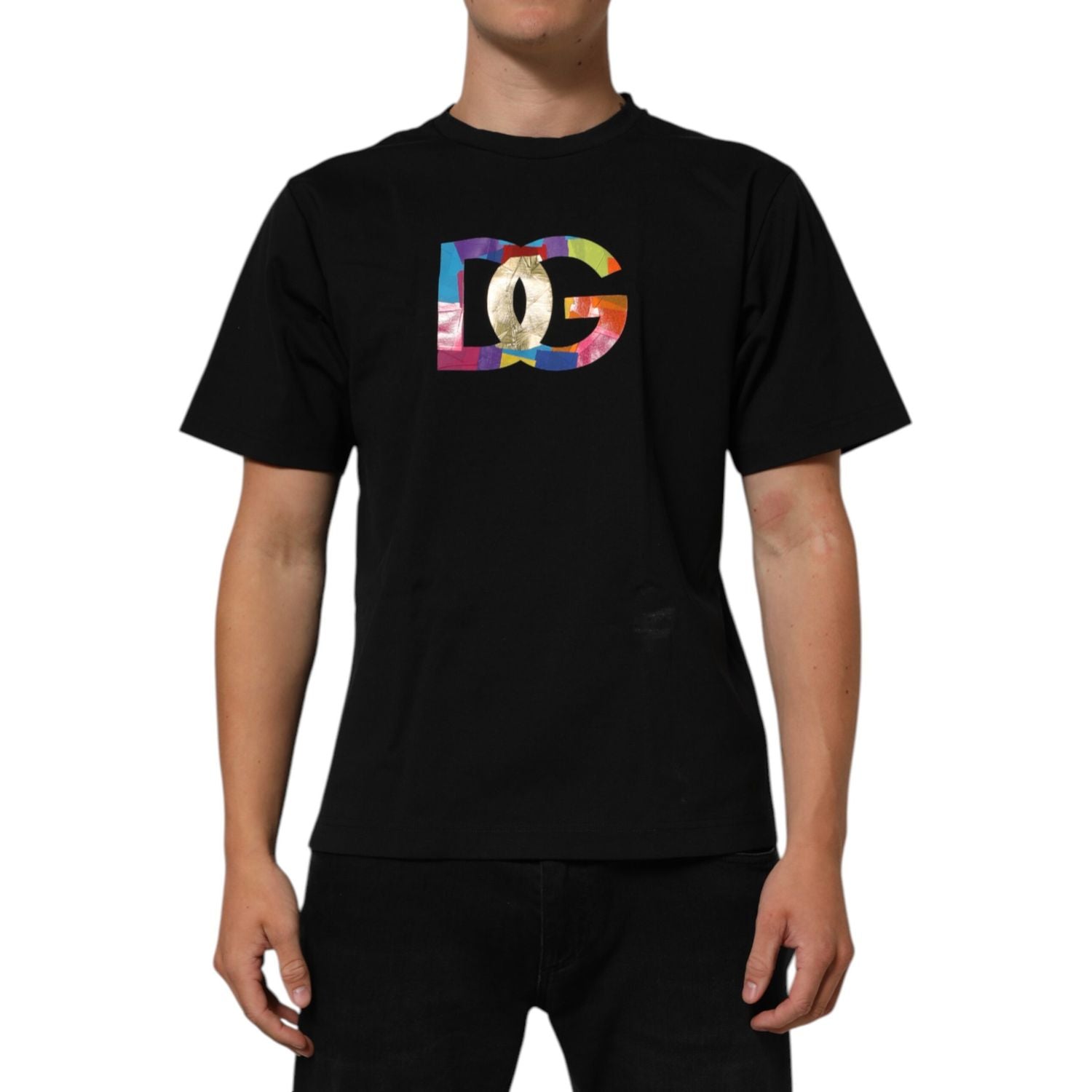 Dolce & Gabbana Black Logo Print Cotton Men Crew Neck T-shirt