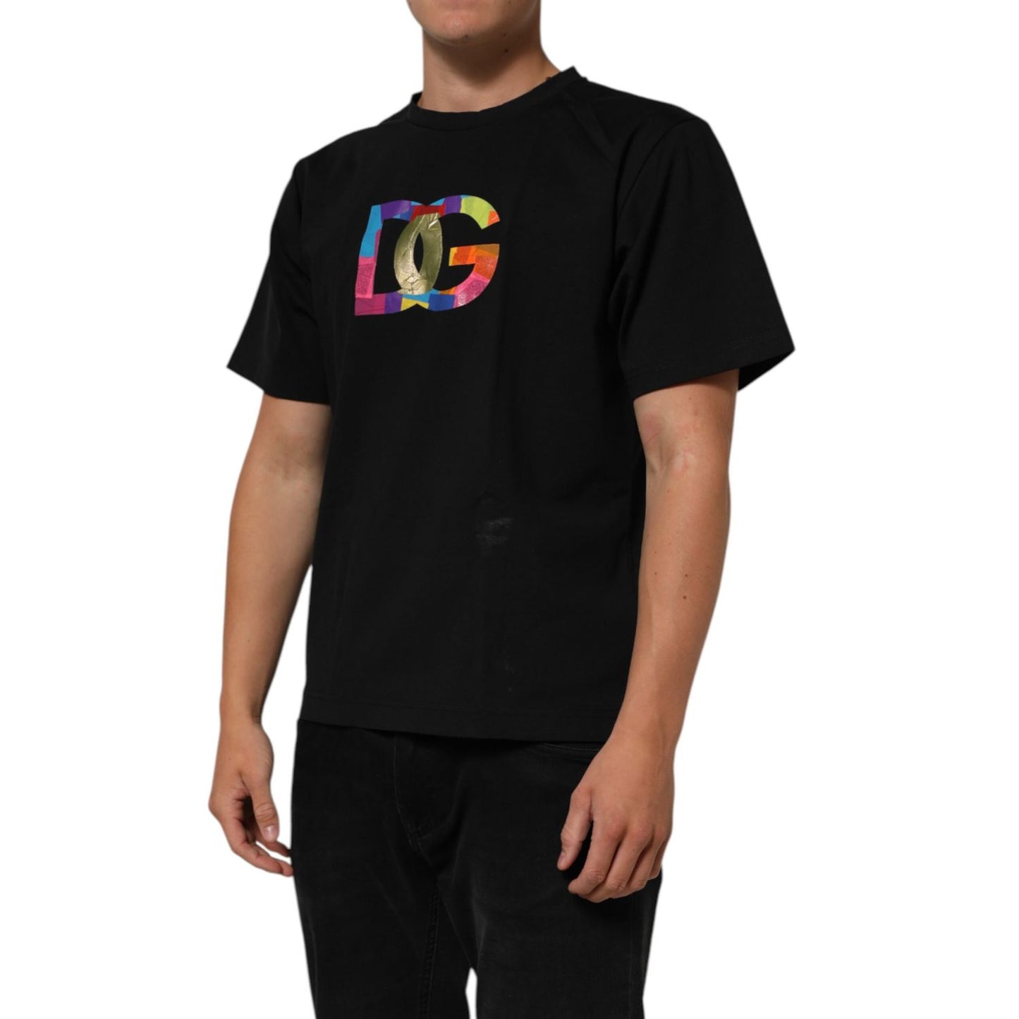 Dolce & Gabbana Black Logo Print Cotton Men Crew Neck T-shirt