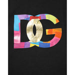 Dolce & Gabbana Black Logo Print Cotton Men Crew Neck T-shirt featuring colorful DG logo, premium Italian style, and comfort for any occasion.