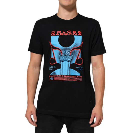 Dolce & Gabbana Black Musical Print Cotton Crew Neck T-shirt