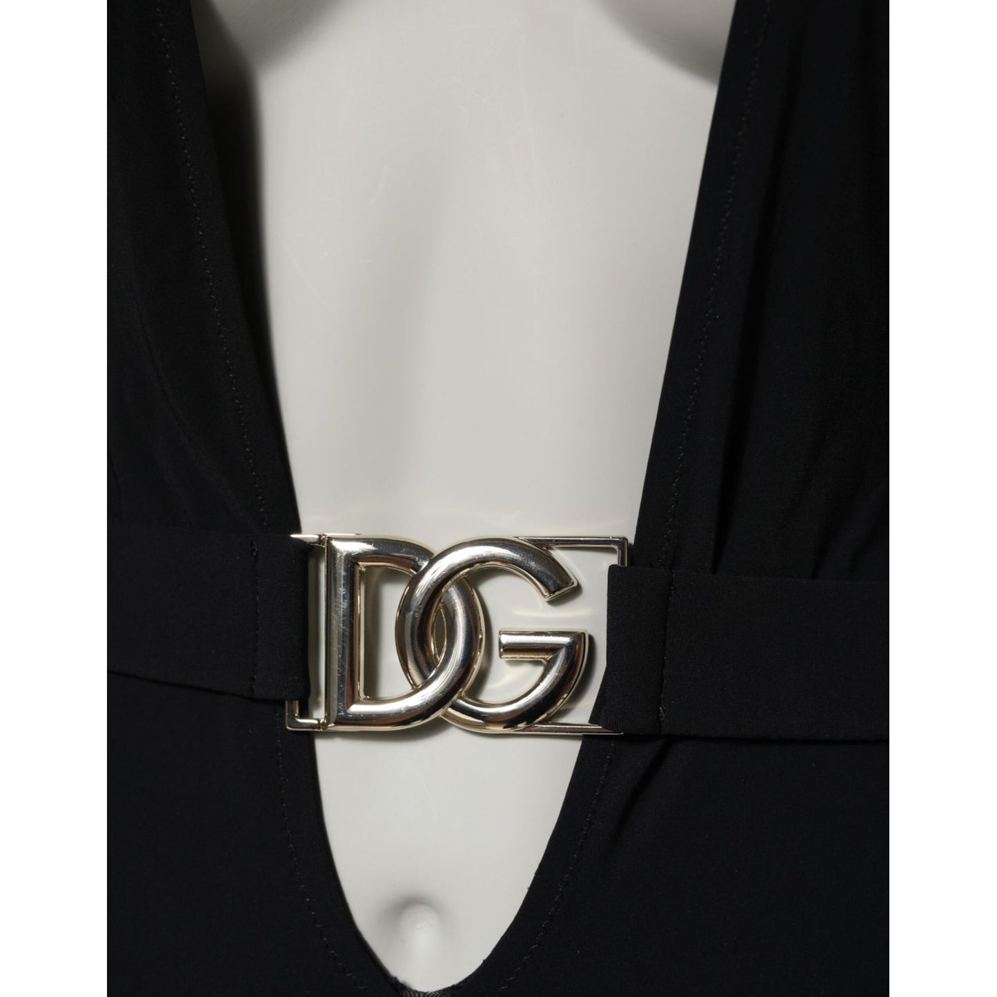 Dolce & Gabbana Black Nylon Deep V-Neck One Piece Swimwear