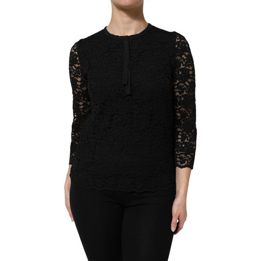 Dolce & Gabbana Black Nylon Lace Long Sleeve Blouse Top