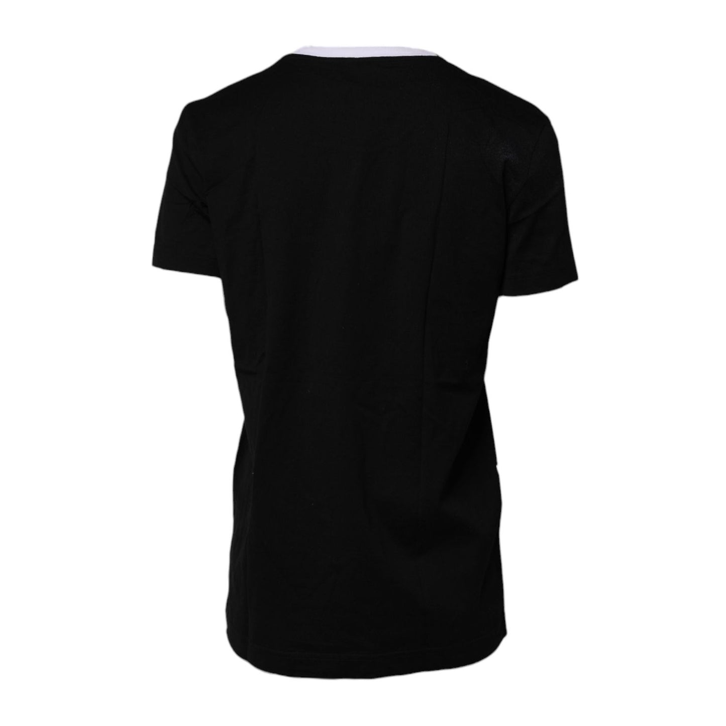 Dolce & Gabbana Black Printed Round Neck Top Cotton T-shirt