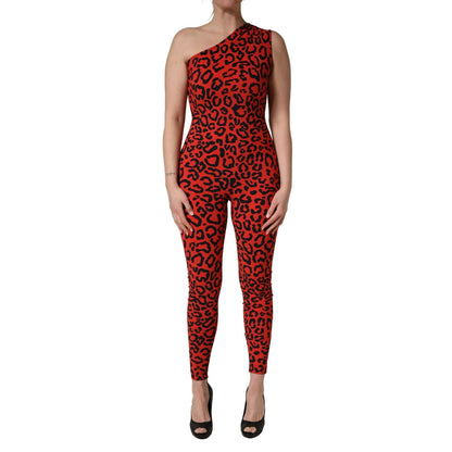 Dolce & Gabbana Black Red Nylon Leopard Pattern Jumpsuit