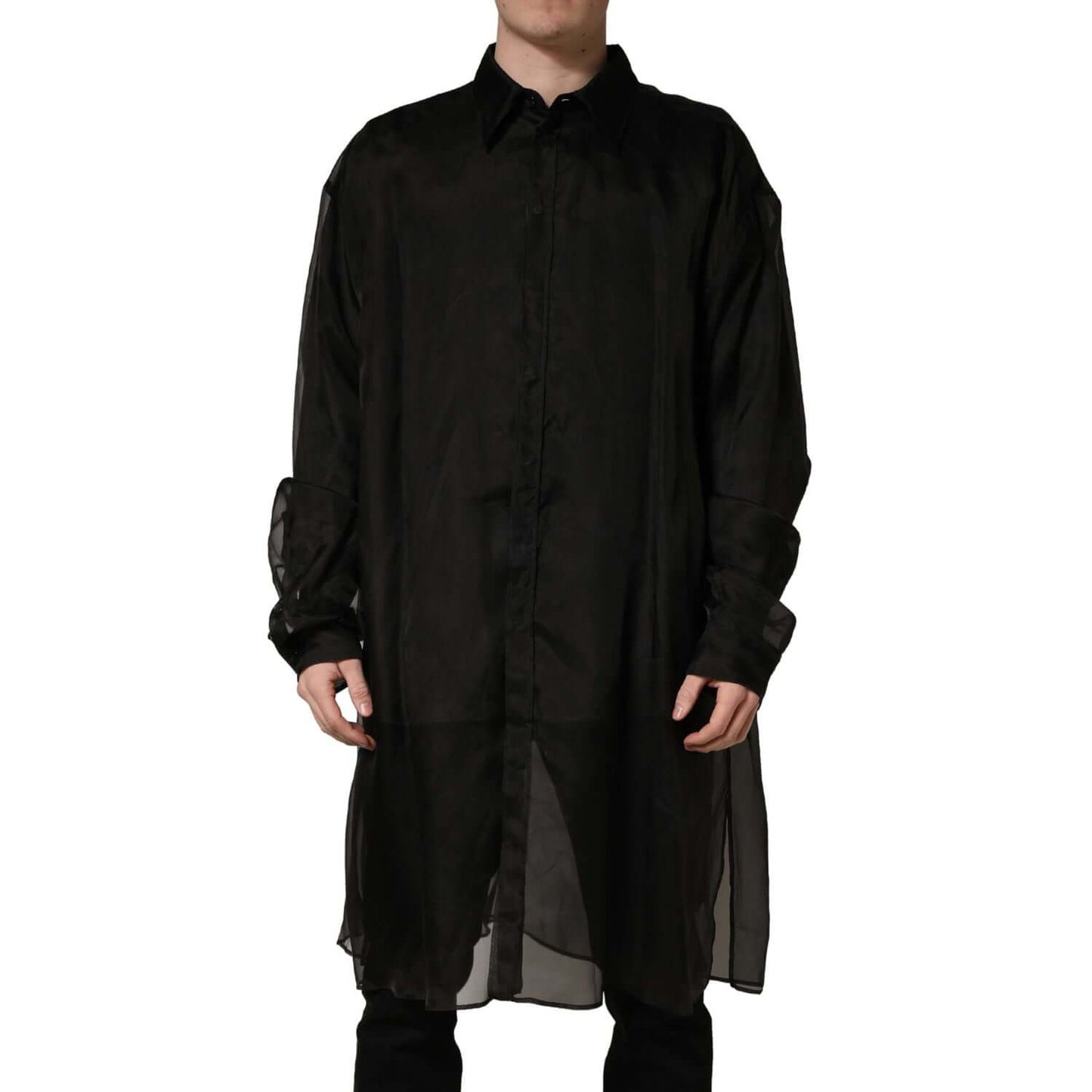 Dolce & Gabbana Black Ruffle Detail Semi Sheer Shirt Jacket