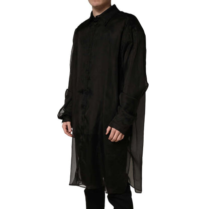 Dolce & Gabbana Black Ruffle Detail Semi Sheer Shirt Jacket