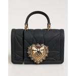 Dolce & Gabbana Black Silicone Devotion Heart Cover Hand Bag Airpod Case with quilted effect and gold logo plaque.