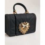 Dolce & Gabbana Black Silicone Devotion Heart Cover Hand Bag Airpod Case with gold logo plaque and quilted effect, no shoulder chain