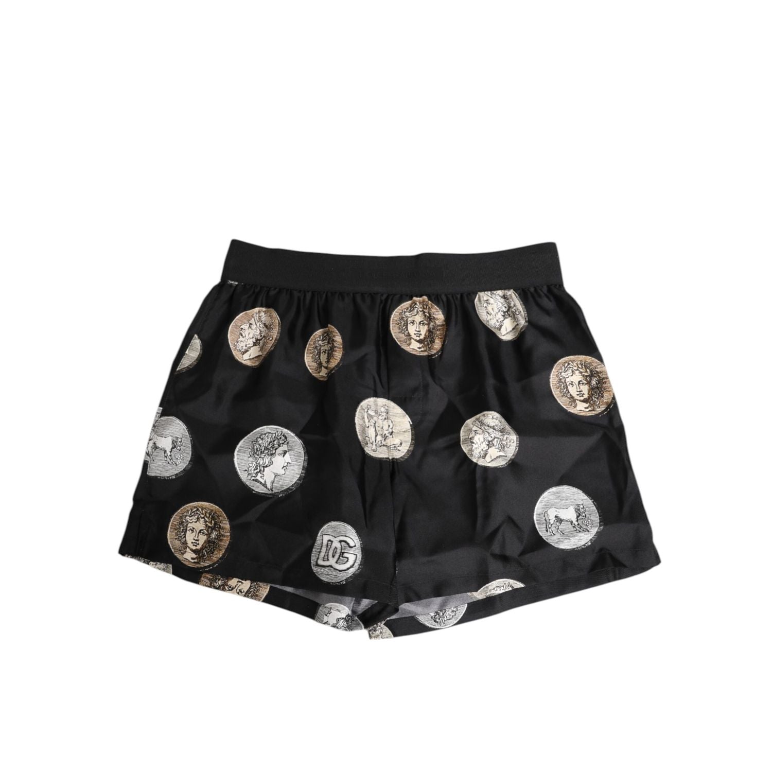 Dolce & Gabbana Black Silk Ancient Coin Print Boxer Short Swimwear