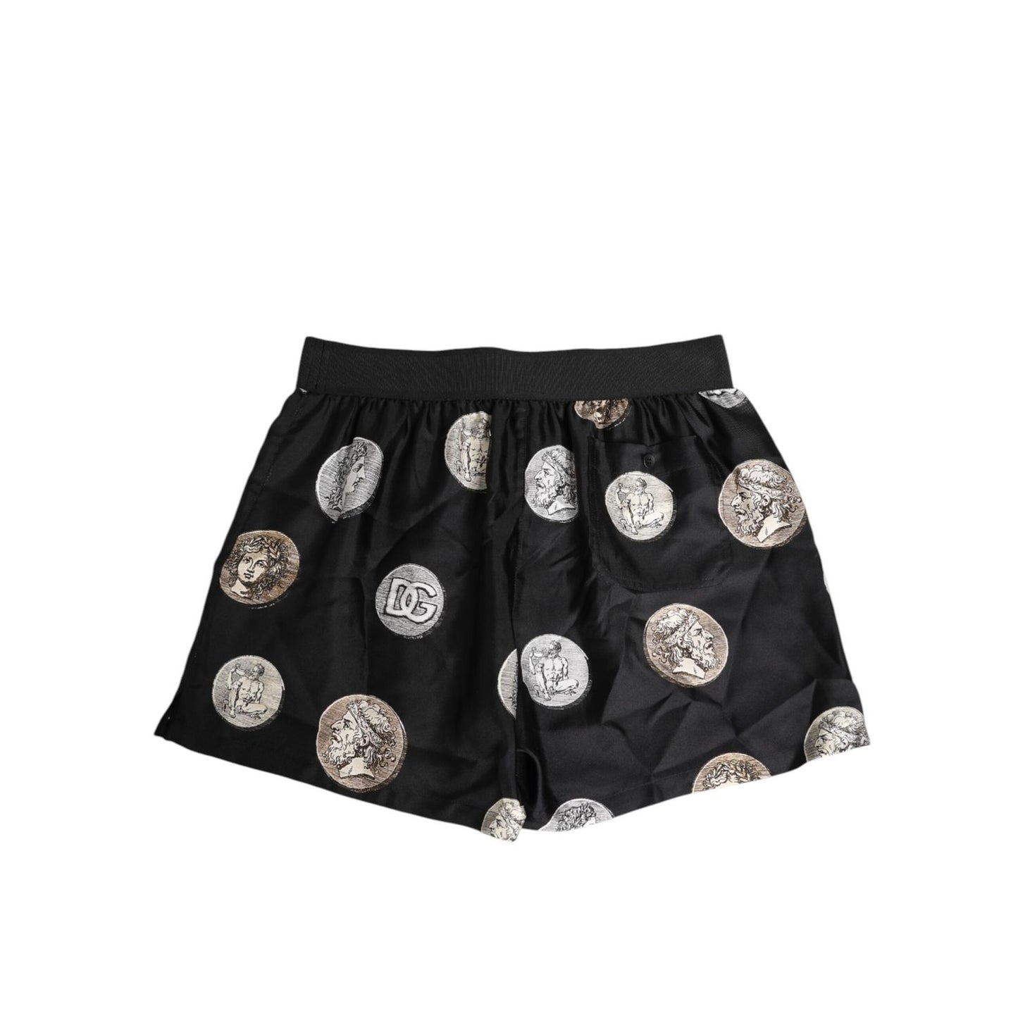 Dolce & Gabbana Black Silk Ancient Coin Print Boxer Short Swimwear