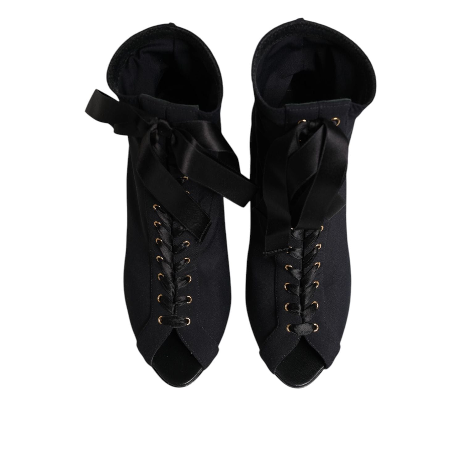 Dolce & Gabbana Black Stiletto Heels Lace Up Boots Shoes