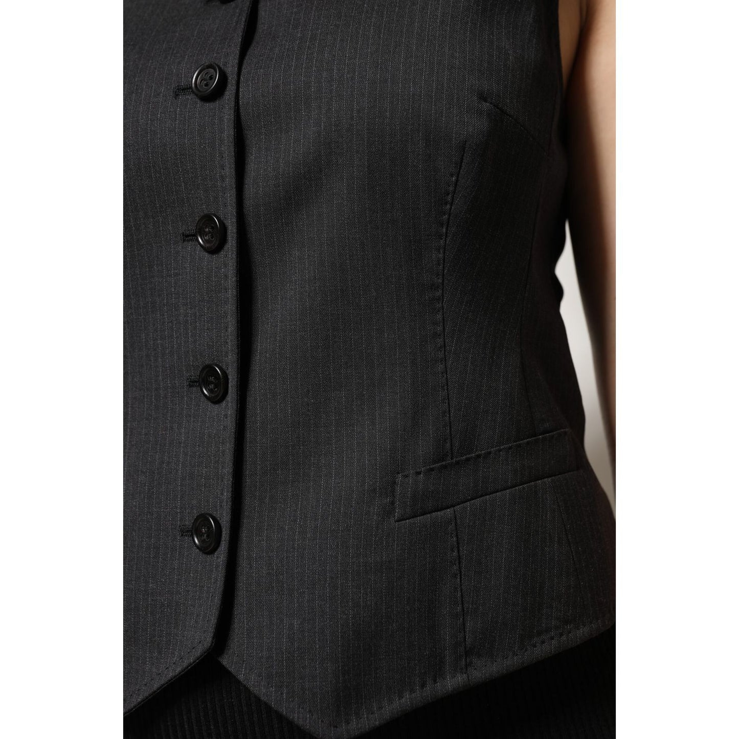 Dolce & Gabbana Black Striped Button Down Sleeveless Vest Top