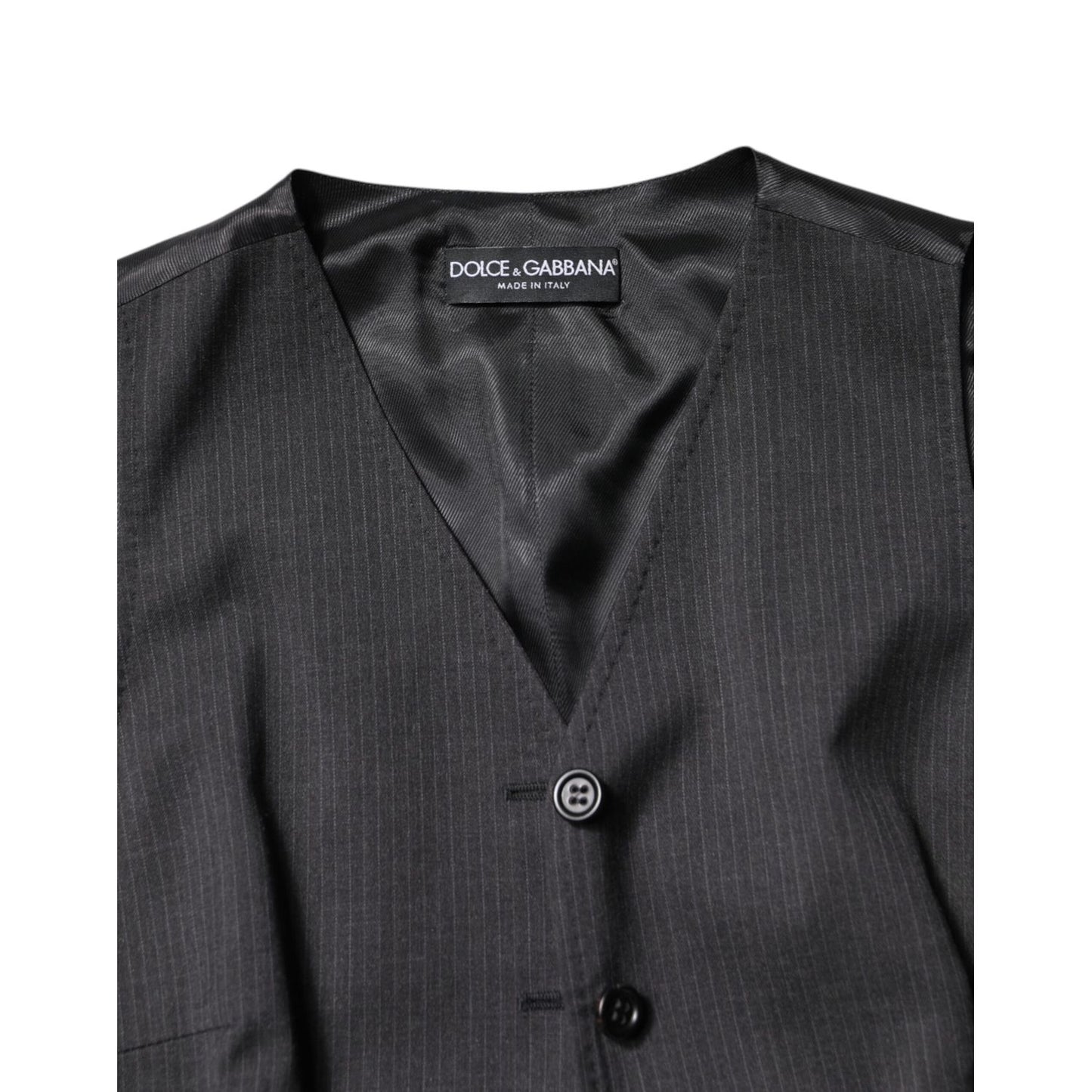 Dolce & Gabbana Black Striped Button Down Sleeveless Vest Top