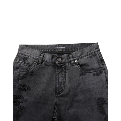 Dolce & Gabbana Black Tattered Skinny Cotton Men Denim Jeans