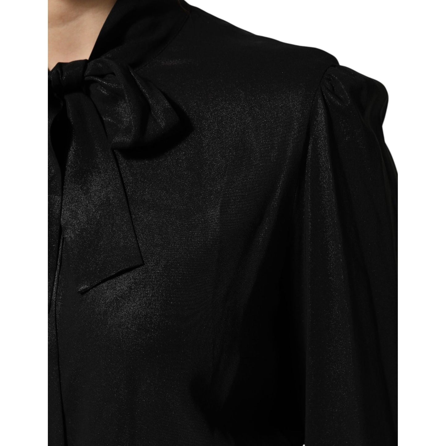 Dolce & Gabbana Black Viscose Long Sleeve Tie Neck Blouse Top