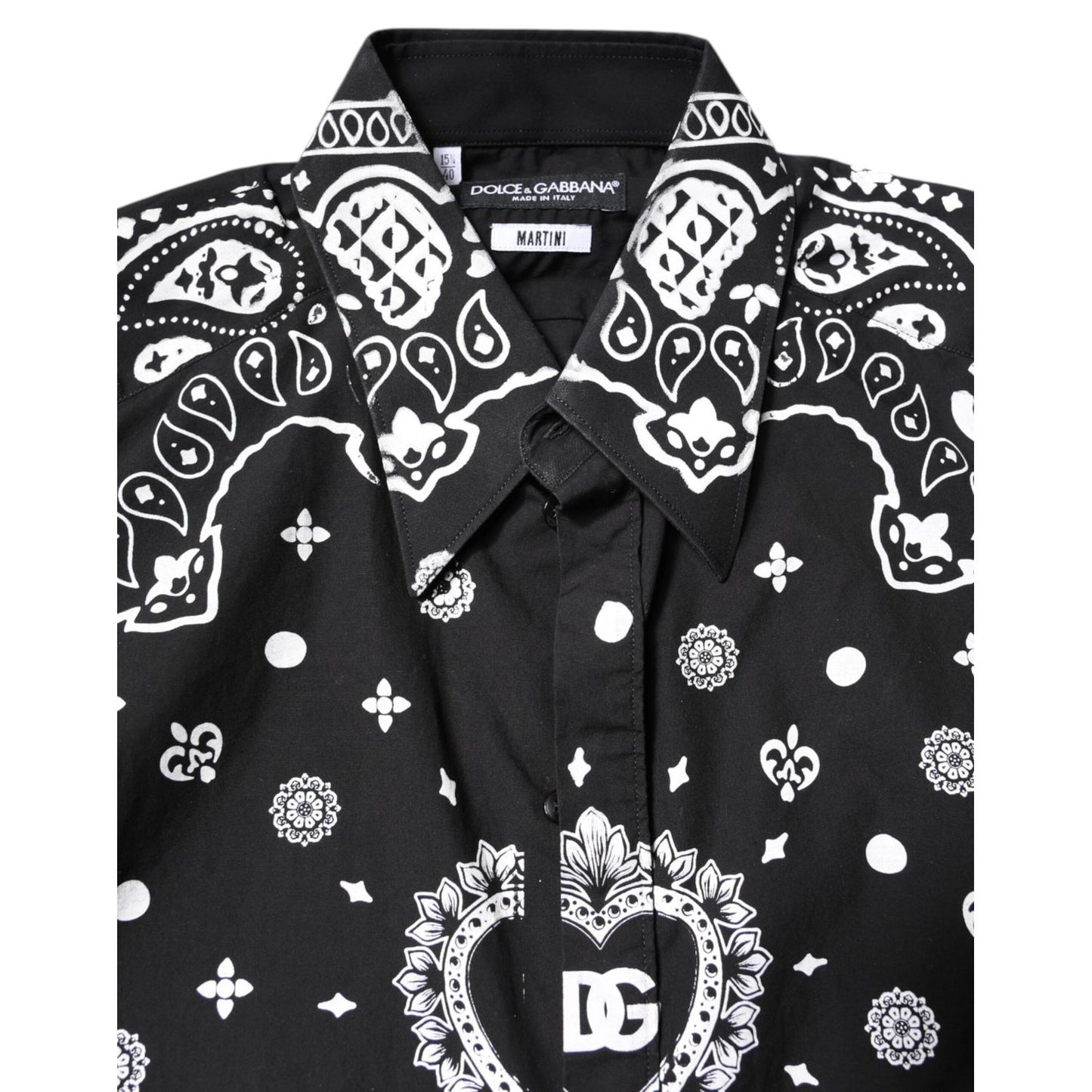 Dolce & Gabbana Black White Bandana MARTINI Casual Shirt in slim fit with full front button closure and logo details.