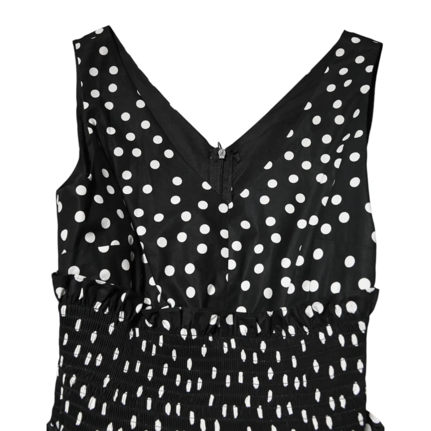 Dolce & Gabbana Black White Cotton Polka Dot Print V Neck Dress