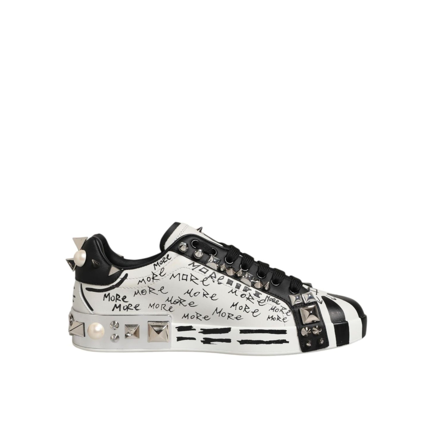 Dolce & Gabbana Black White Studded Low Top Sneakers Shoes Dolce & Gabbana