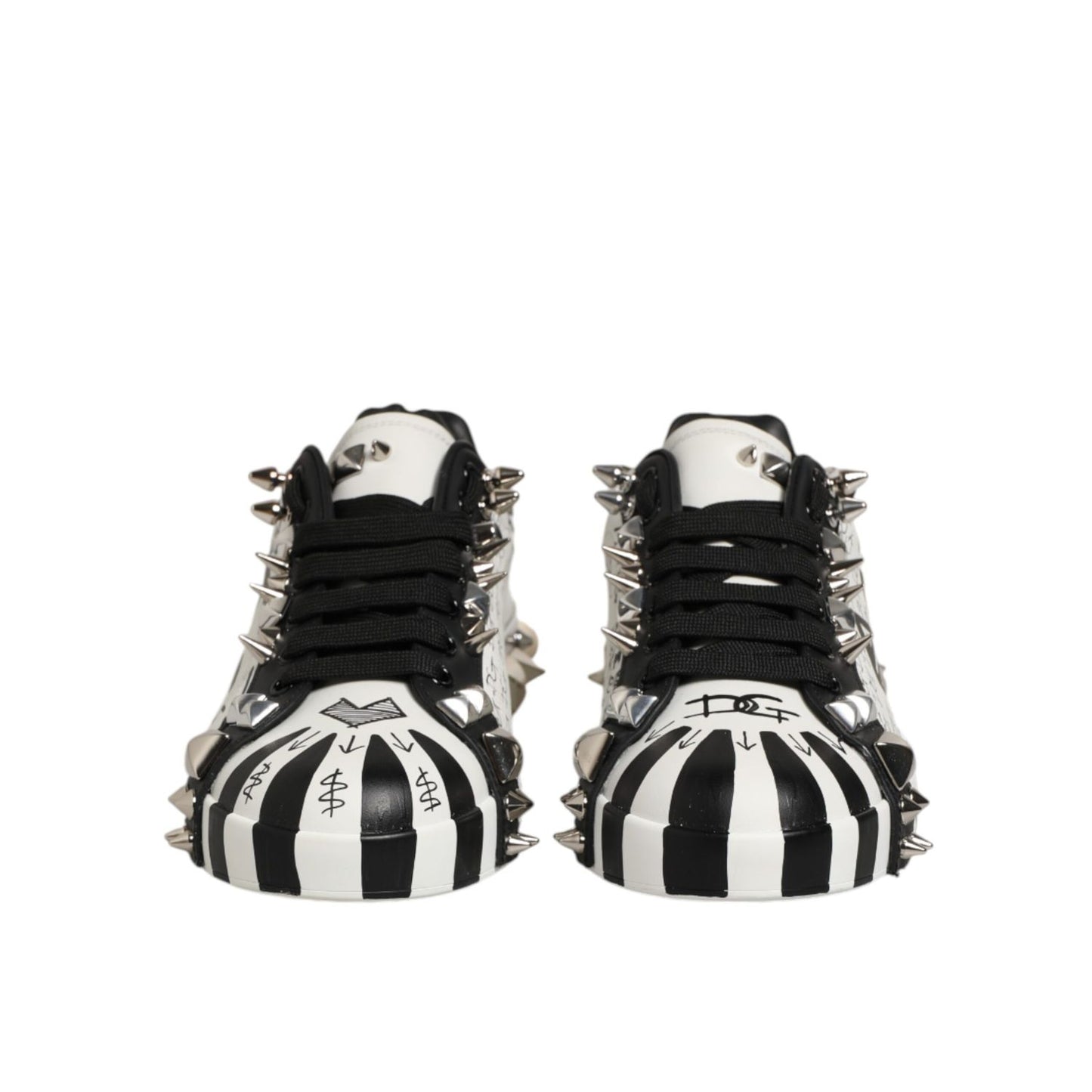 Dolce & Gabbana Black White Studded Low Top Sneakers Shoes Dolce & Gabbana