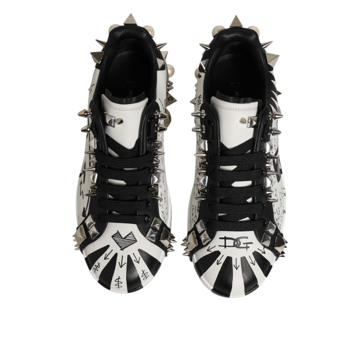 Dolce & Gabbana Black White Studded Low Top Sneakers Shoes Dolce & Gabbana