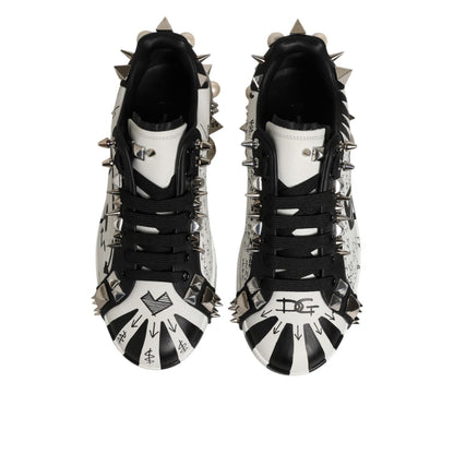 Dolce & Gabbana Black White Studded Low Top Sneakers Shoes Dolce & Gabbana