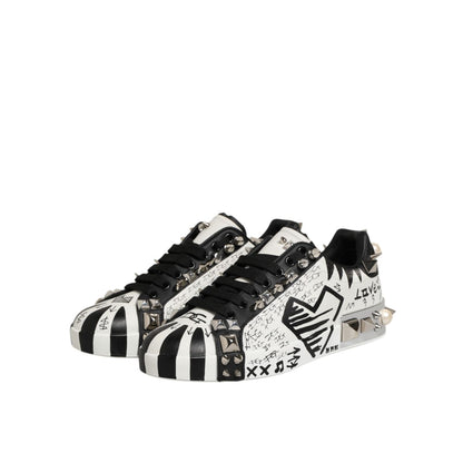 Dolce & Gabbana Black White Studded Low Top Sneakers Shoes Dolce & Gabbana