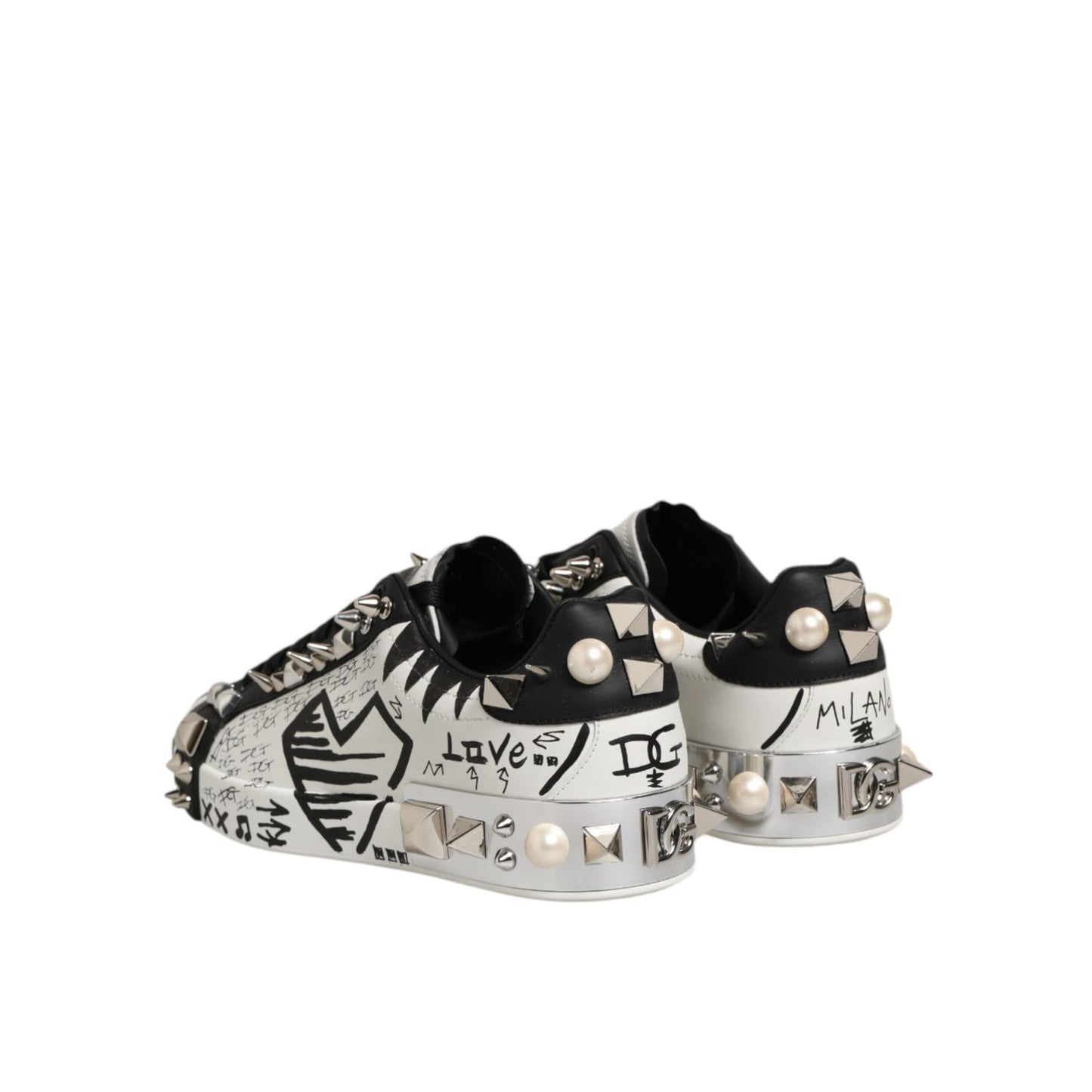 Dolce & Gabbana Black White Studded Low Top Sneakers Shoes Dolce & Gabbana