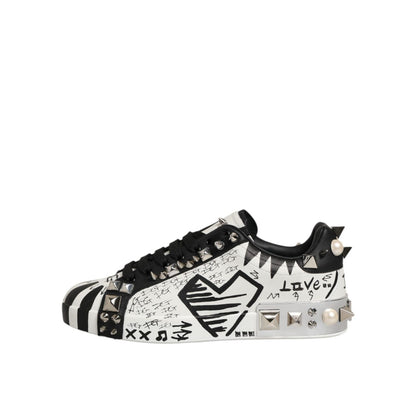 Dolce & Gabbana Black White Studded Low Top Sneakers Shoes Dolce & Gabbana