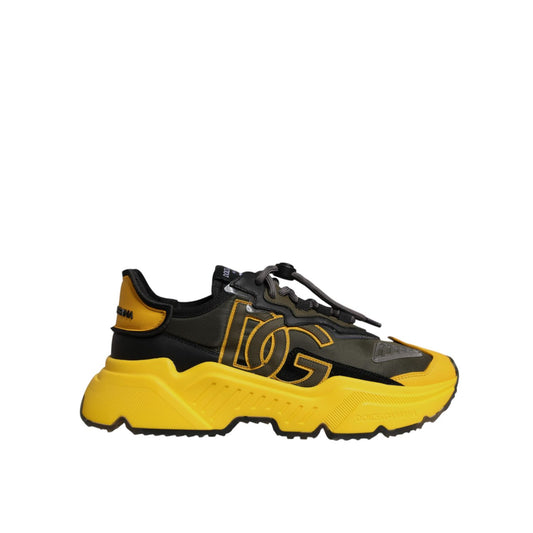 Dolce & Gabbana Black Yellow Daymaster Low Top Sneakers Shoes with chunky silhouette and bold design.
