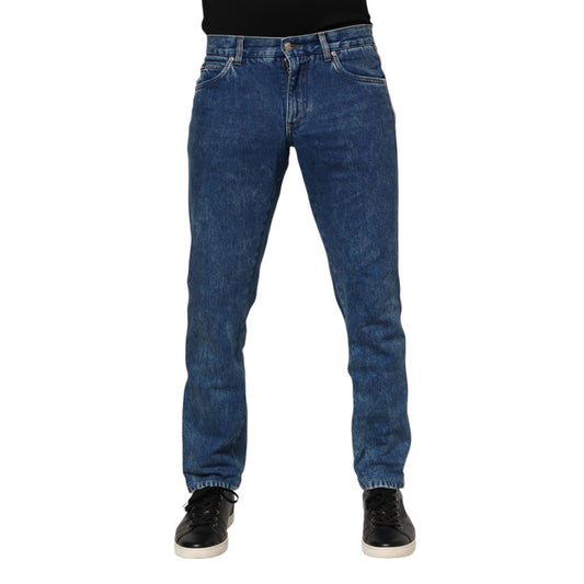 Dolce & Gabbana Blue Cotton Logo Plaque Denim Jeans