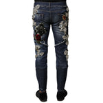Dolce & Gabbana Blue Cotton Rhinestone Embellish Denim Jeans
