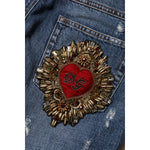 Dolce & Gabbana Blue Cotton Tattered Boyfriend Denim Jeans