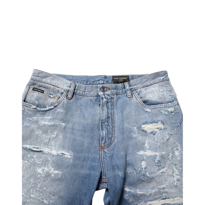 Dolce & Gabbana Blue Distressed Ripped Denim Trouser Jeans