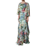 Dolce & Gabbana Blue Floral Print Tiered Long Maxi Dress with flowing tiers and elegant design, perfect for special occasions.