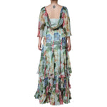Dolce & Gabbana Blue Floral Print Tiered Long Maxi Dress back view