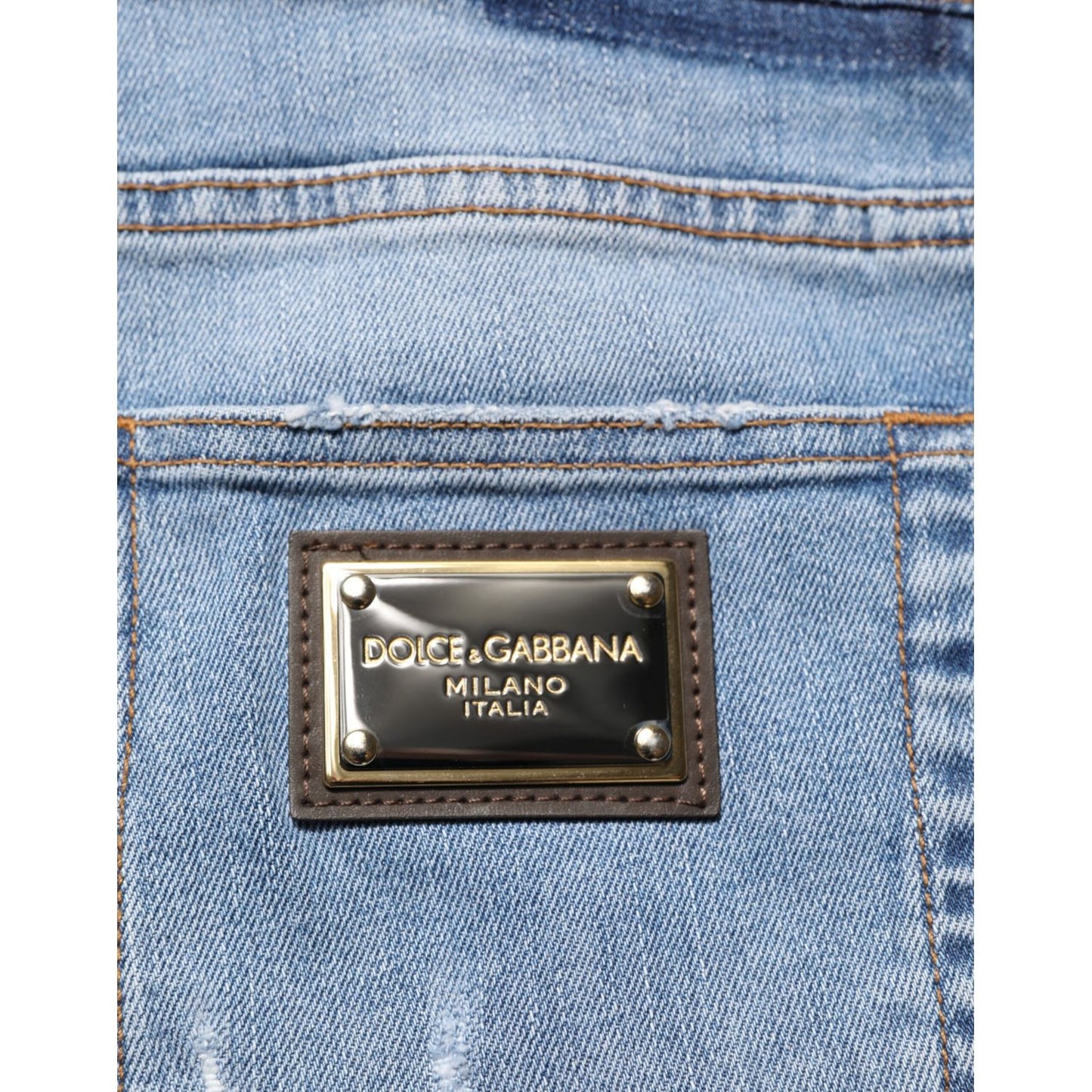 Dolce & Gabbana Blue Tattered Slim Fit Cotton Denim Jeans