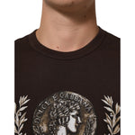 Dolce & Gabbana Brown Coin Laurel Print Men Crew Neck T-shirt with intricate design, made from 100% cotton for a regal look.