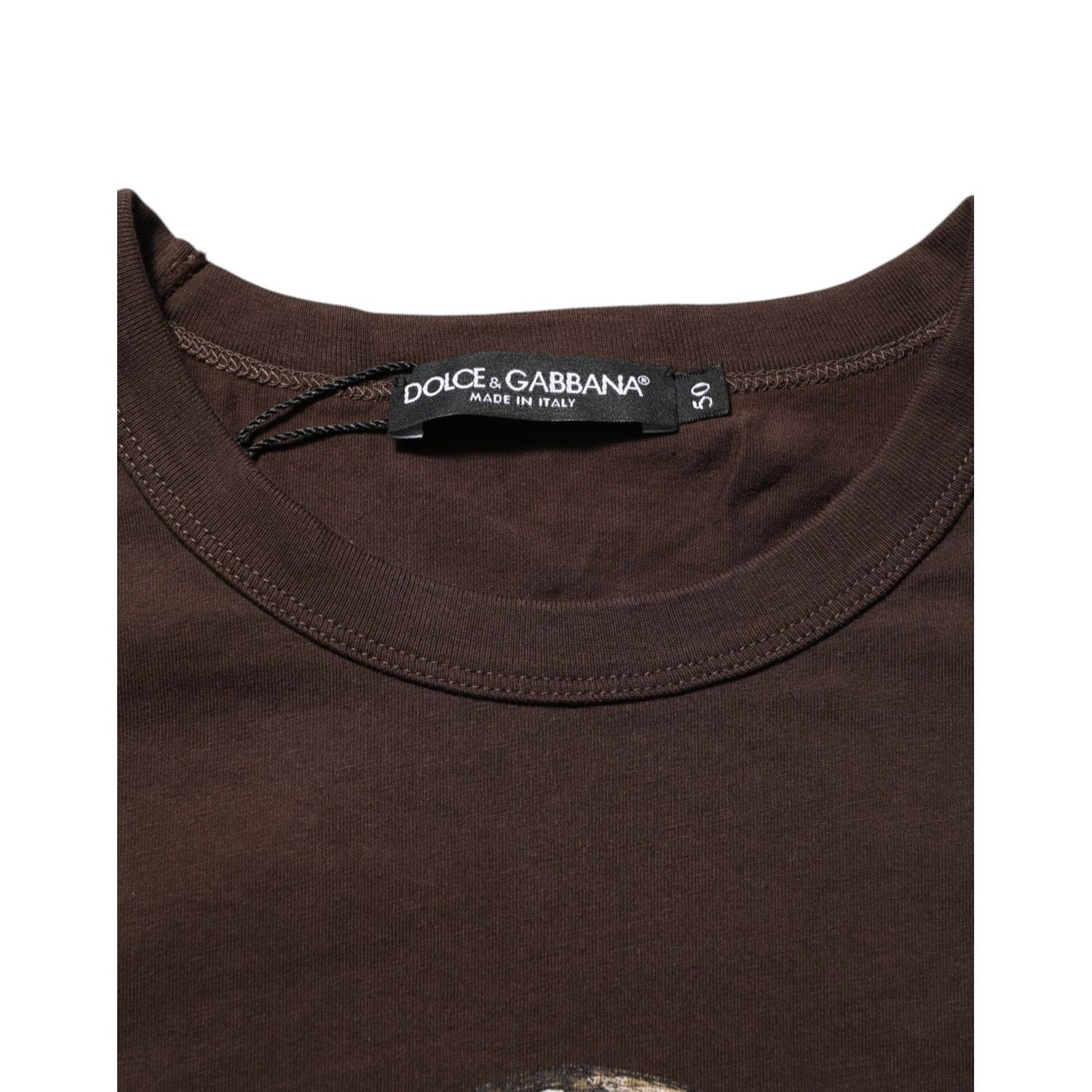 Dolce & Gabbana Brown Coin Laurel Print Men Crew Neck T-shirt with logo tag