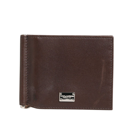Dolce & Gabbana Brown Leather DG Logo Engrave Bifold Card Holder Wallet with sleek design and front logo engraving.