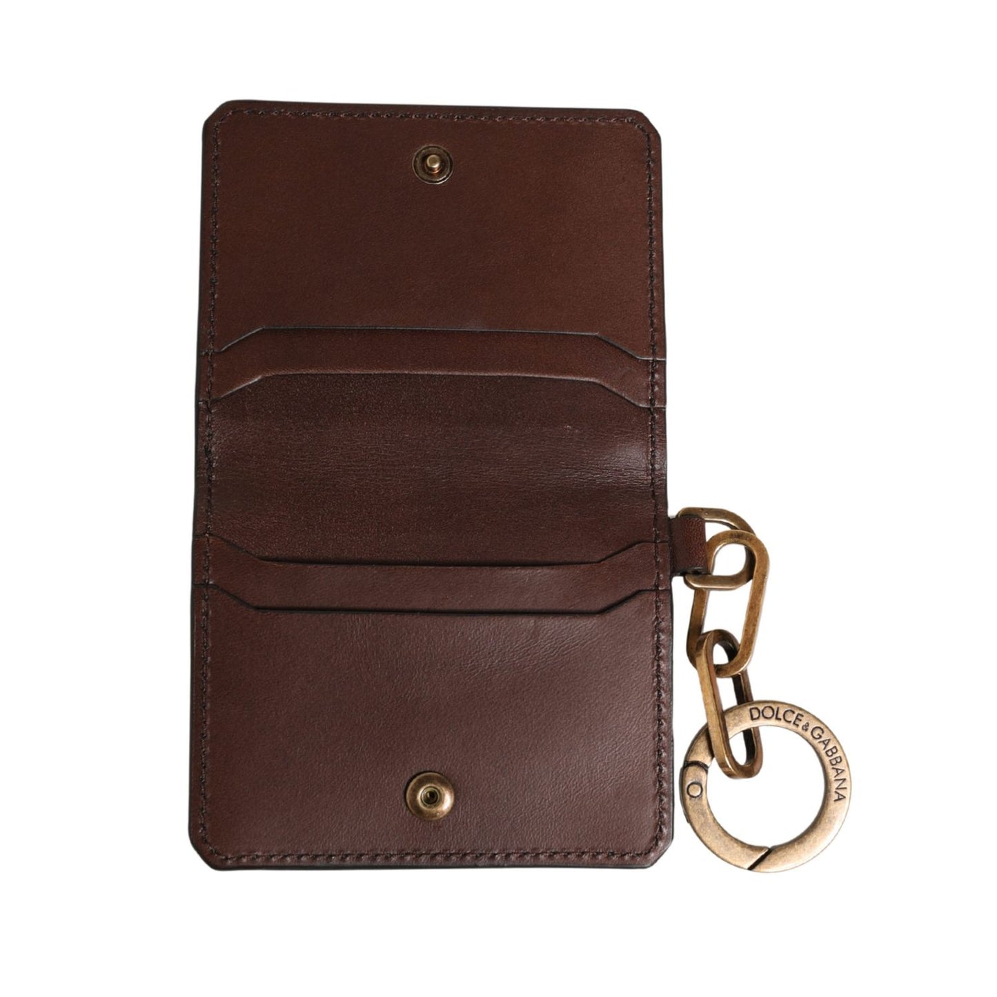Dolce & Gabbana Brown Leather Logo Embossed Key Chain Card Holder Wallet