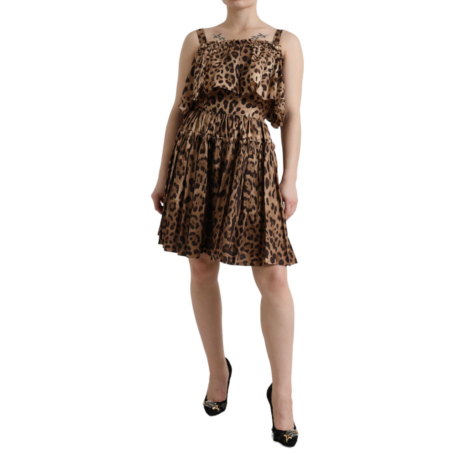 Dolce & Gabbana Brown Leopard Print Sleeveless A-line Dress