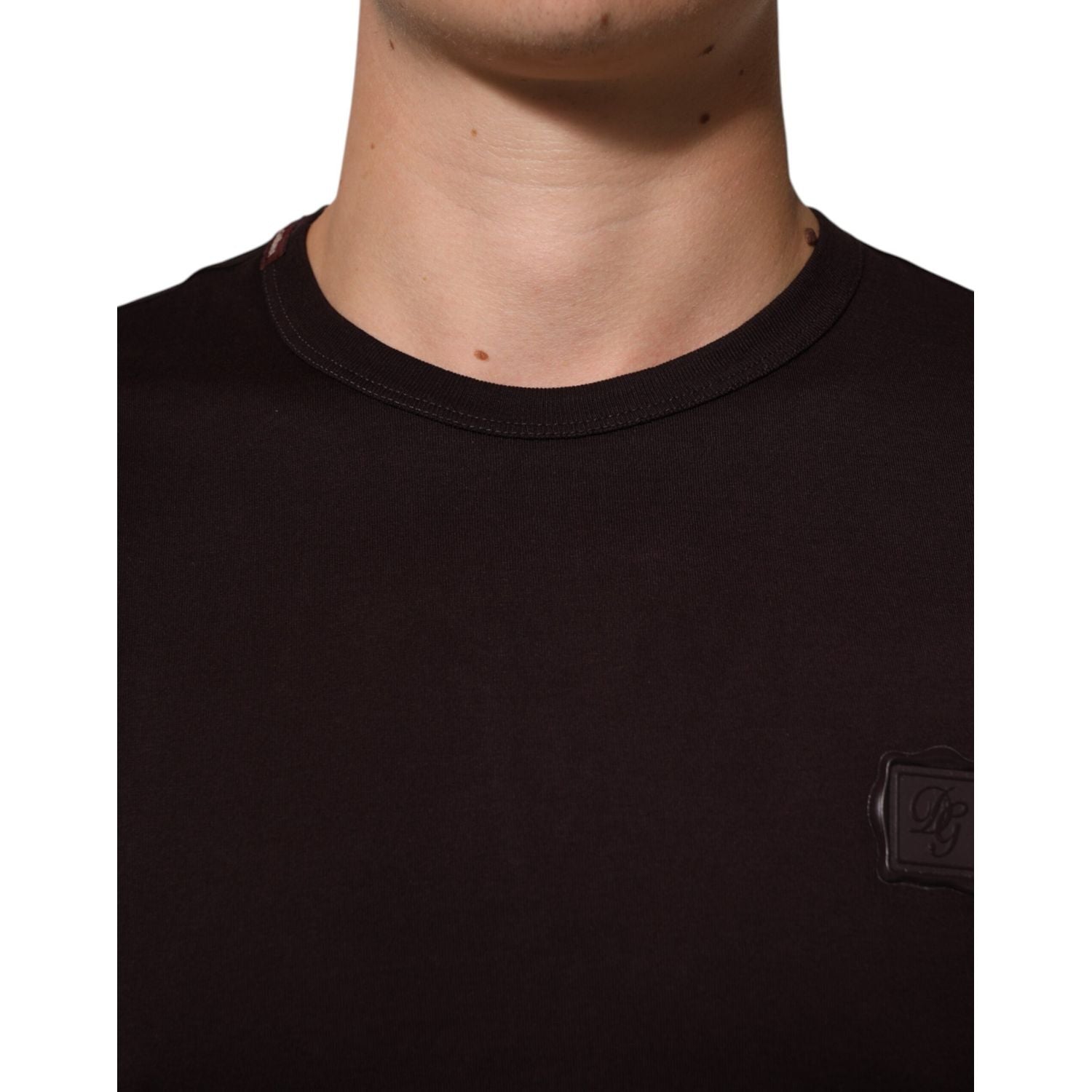 Dolce & Gabbana Brown Logo Plaque Cotton Crew Neck T-shirt