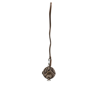 Dolce & Gabbana Brown Round Leather DG Logo Coin Purse Lanyard Wallet