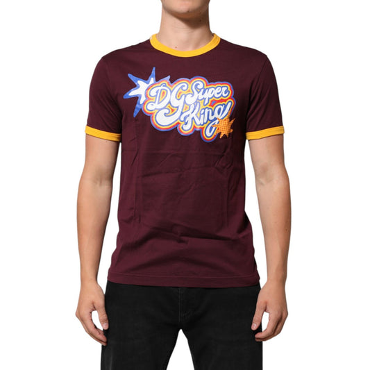 Dolce & Gabbana Burgundy Cotton DG Super King Logo T-Shirt