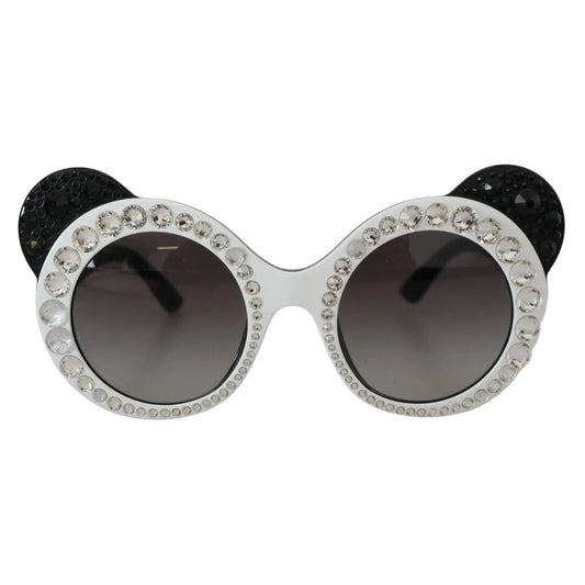 Dolce & Gabbana DG4325BM White Black Acetate Crystal Shades Sunglasses with gray lenses, women's fashion, embellished frame, minor defect
