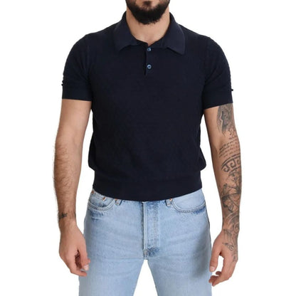 Dolce & Gabbana Dark Blue Collared Polo Casual Silk T-shirt worn by model